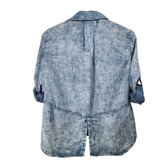 Bella Dahl XS Womens Blue Striped‎ Button-Up Shirt 100% Tencel USA Roll Tab - Picture 2 of 7